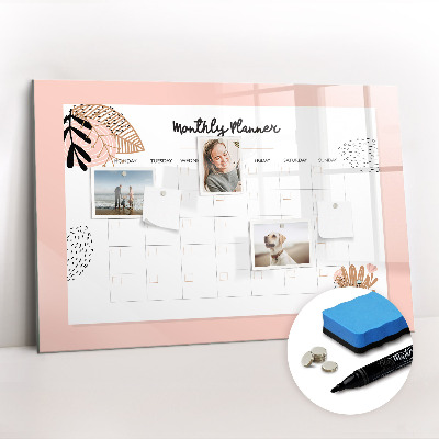 Dry erase magnetic board Monthly Planner with Flowers