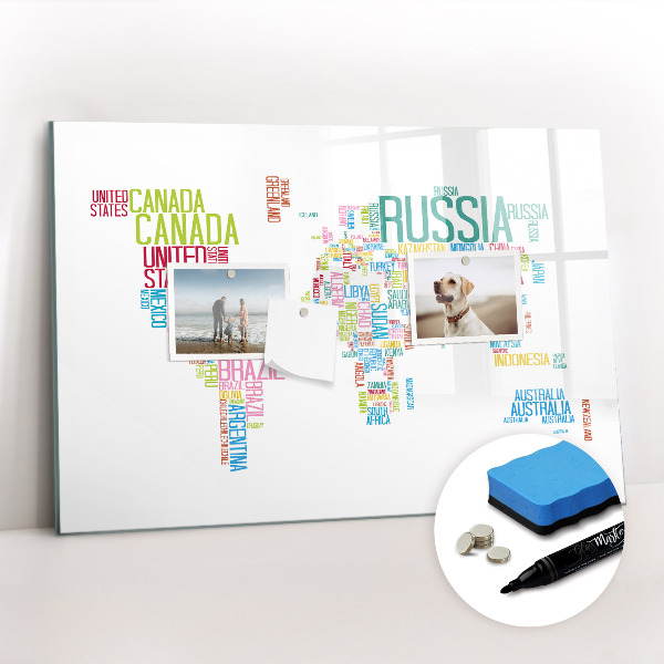 Dry erase magnetic board Map with Country Names