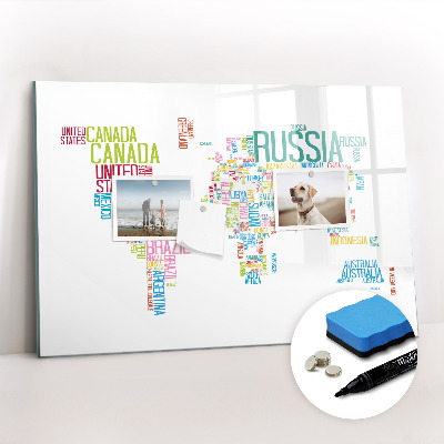Dry erase magnetic board Map with Country Names