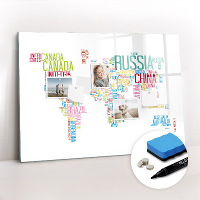 Dry erase magnetic board Map with Country Names