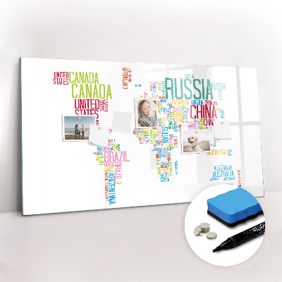 Dry erase magnetic board Map with Country Names