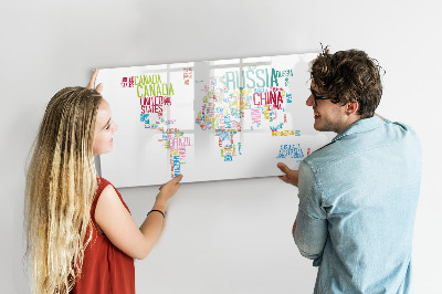 Dry erase magnetic board Map with Country Names