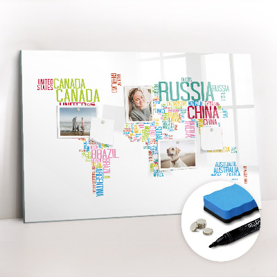 Dry erase magnetic board Map with Country Names