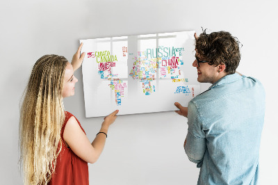 Dry erase magnetic board Map with Country Names