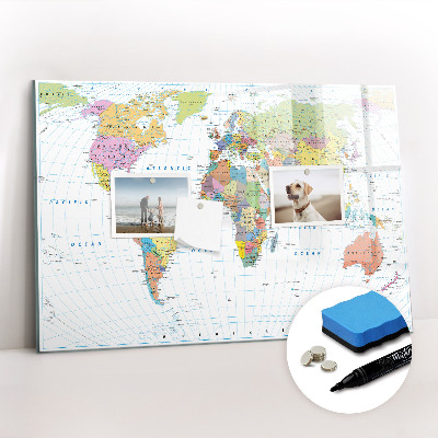 Dry erase magnetic board Political World Map