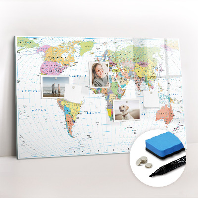 Dry erase magnetic board Political World Map