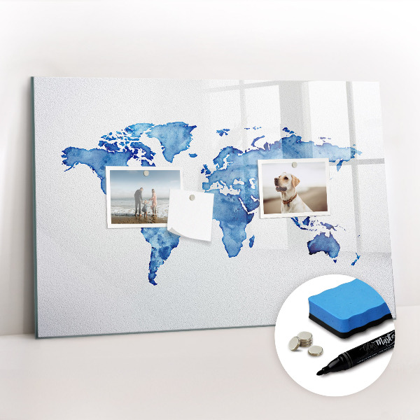 Dry erase magnetic board Watercolor World Map