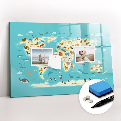 Magnetic dry erase board Animal World Map