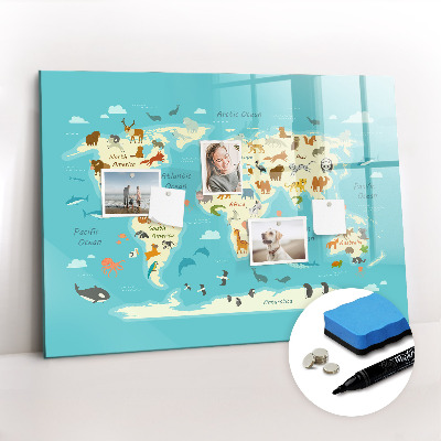 Magnetic dry erase board Animal World Map