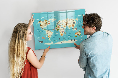 Magnetic dry erase board Animal World Map