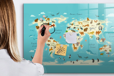 Magnetic dry erase board Animal World Map