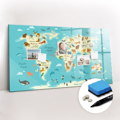 Magnetic dry erase board Animal World Map