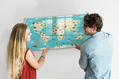 Magnetic dry erase board Animal World Map