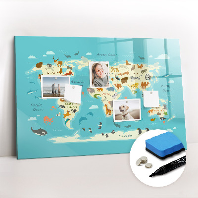 Magnetic dry erase board Animal World Map