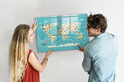 Magnetic dry erase board Animal World Map