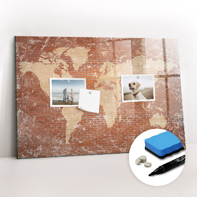 Dry erase magnetic board World Map on Brick
