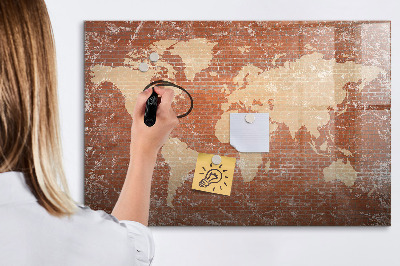 Dry erase magnetic board World Map on Brick