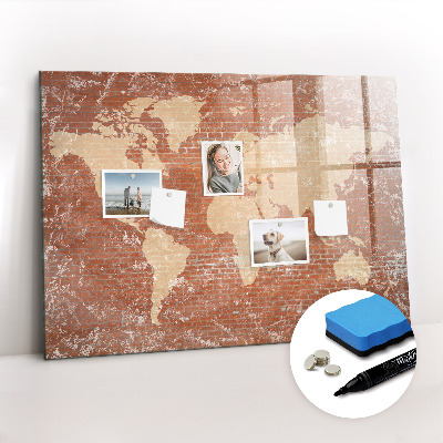 Dry erase magnetic board World Map on Brick