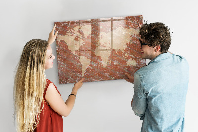 Dry erase magnetic board World Map on Brick