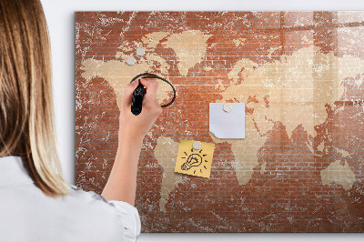 Dry erase magnetic board World Map on Brick