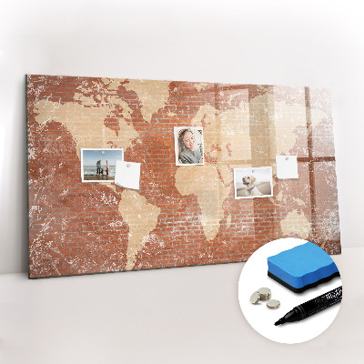 Dry erase magnetic board World Map on Brick