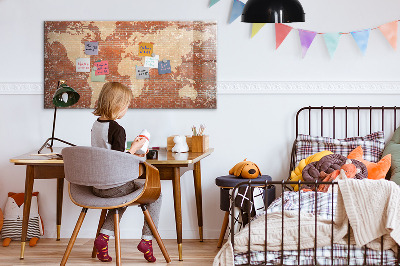 Dry erase magnetic board World Map on Brick