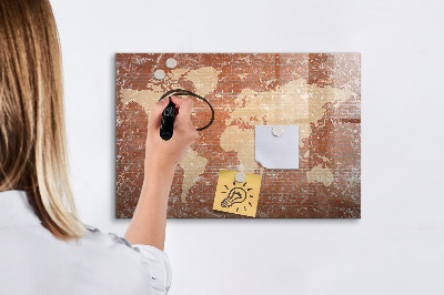 Dry erase magnetic board World Map on Brick