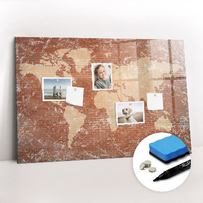 Dry erase magnetic board World Map on Brick