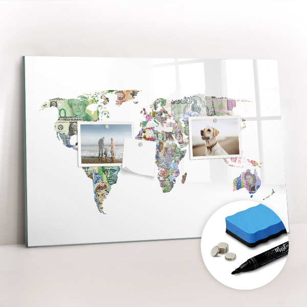 Magnetic board for writing World map bankowy