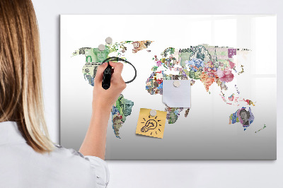 Magnetic board for writing World map bankowy