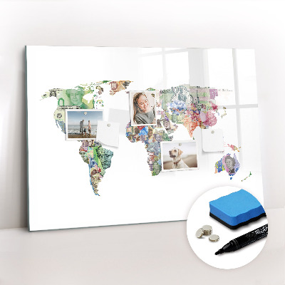 Magnetic board for writing World map bankowy