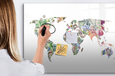 Magnetic board for writing World map bankowy