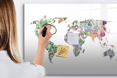Magnetic dry erase board World map bankowy