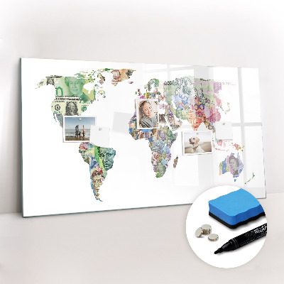 Magnetic board for writing World map bankowy