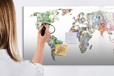 Magnetic board for writing World map bankowy