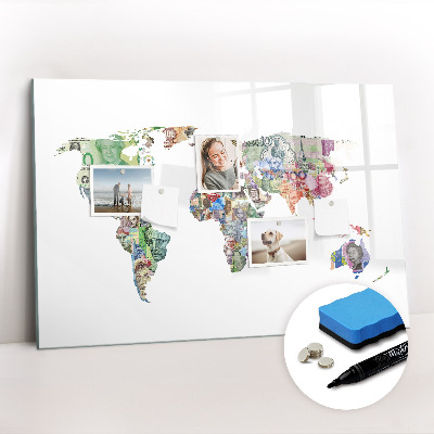 Magnetic board for writing World map bankowy