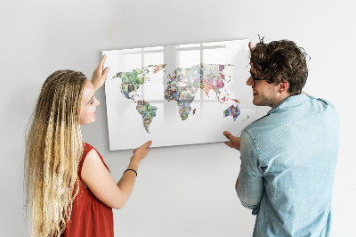 Magnetic board for writing World map bankowy