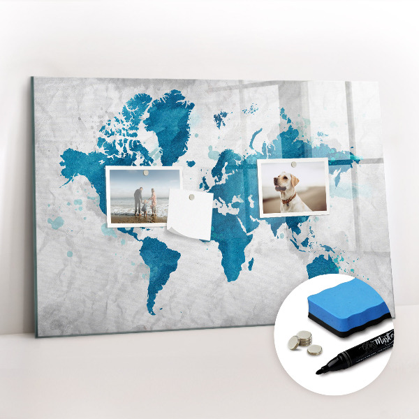 Dry erase magnetic board World map