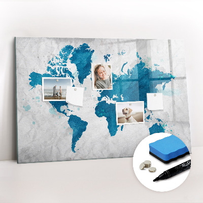 Dry erase magnetic board World map