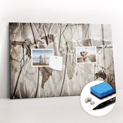 Magnetic dry erase board World Map Pattern