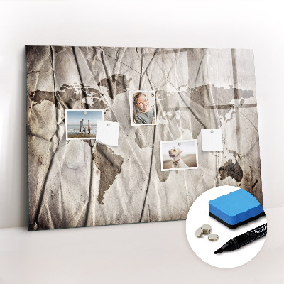 Magnetic dry erase board World Map Pattern
