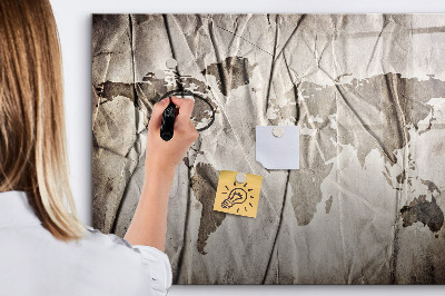 Magnetic dry erase board World Map Pattern