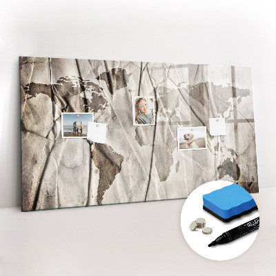 Magnetic dry erase board World Map Pattern
