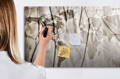 Magnetic dry erase board World Map Pattern