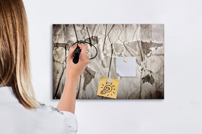 Magnetic dry erase board World Map Pattern