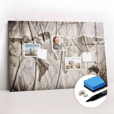 Magnetic dry erase board World Map Pattern