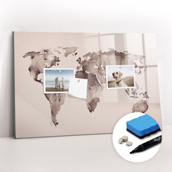 Magnetic dry erase board Watercolor world map