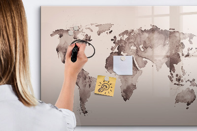 Magnetic writing board Watercolor world map