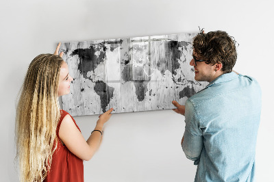 Dry erase magnetic board World map on wood