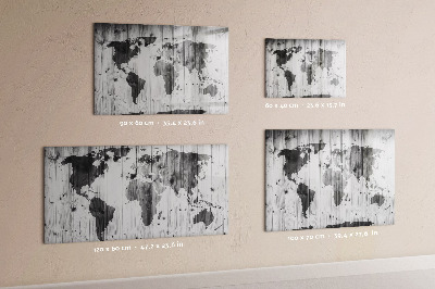 Dry erase magnetic board World map on wood